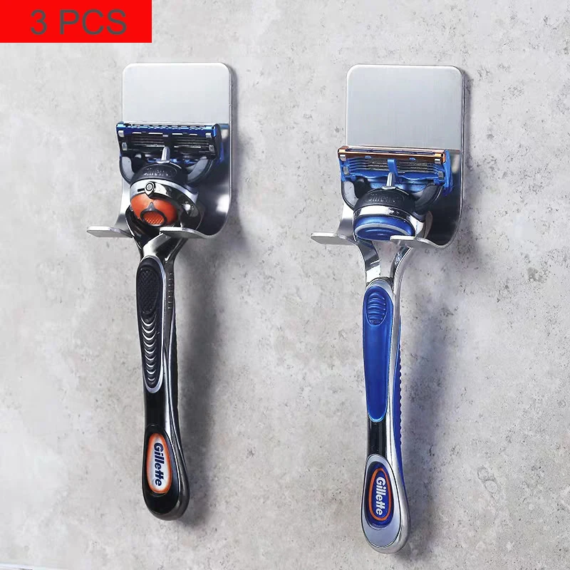 

3 Pcs Punch Free Razor Holder Storage Hook Wall Men Shaving Shaver Shelf Bathroom Razor Rack Wall Bathroom Accessories