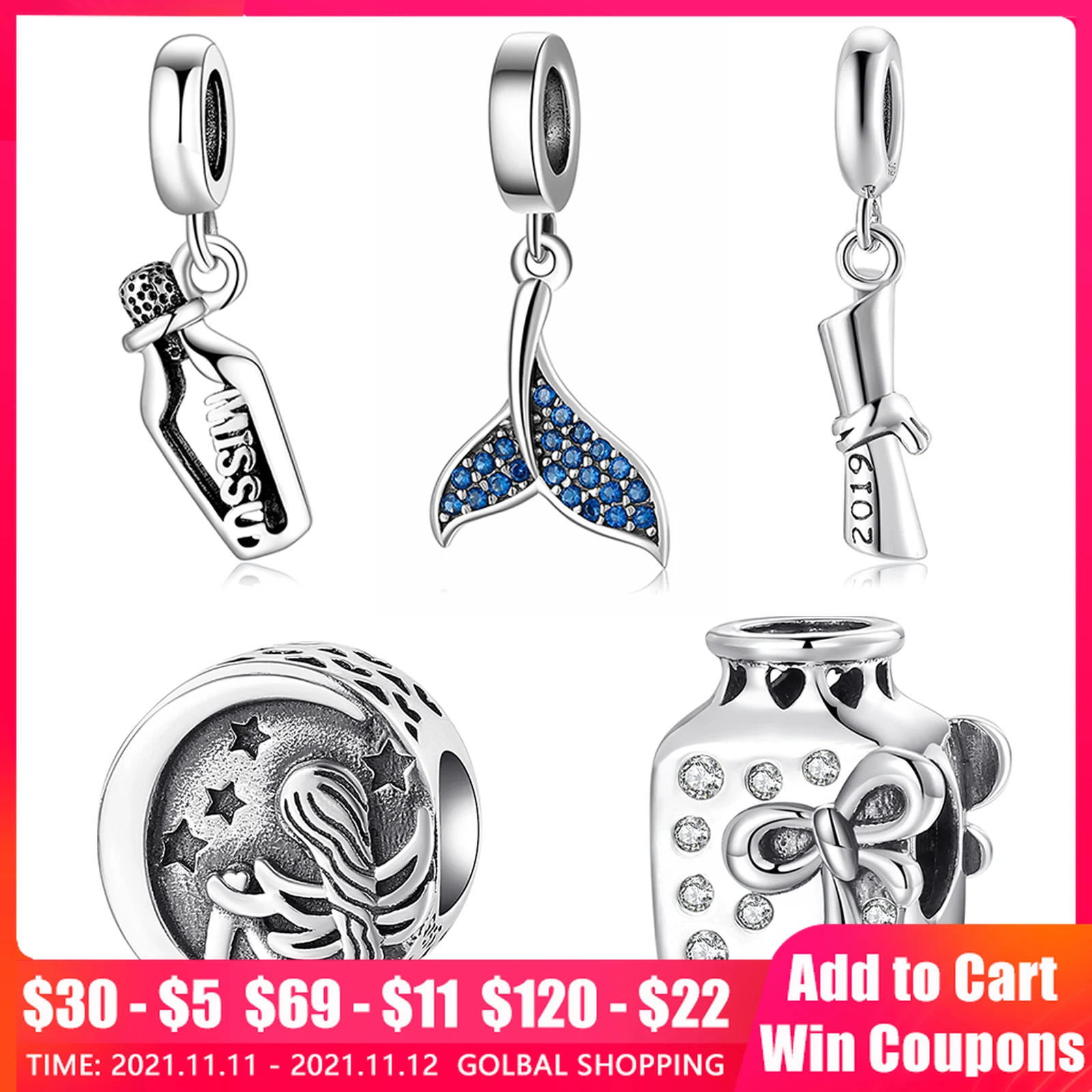 Оригинальный и аутентичный с серебряные бусины 925 пробы диплома подвеска в виде