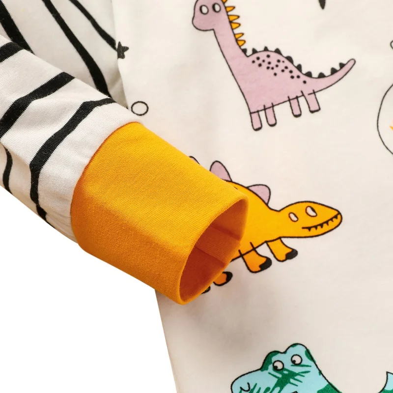 

Spring Newborn Baby Boy Clothes Set 3Pcs Dinosaur Pattern Long-sleeved Tops + Striped Print Trousers + Hat Outfits