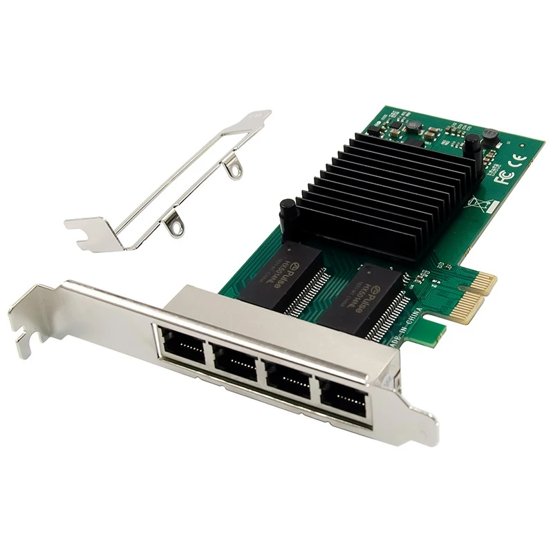 PCIe X1 Network Card 4 Port Gigabit Ethernet Electrical RJ45 LAN Card 1000M PCIe Adapter Card I350AM4 Chip for Desktop