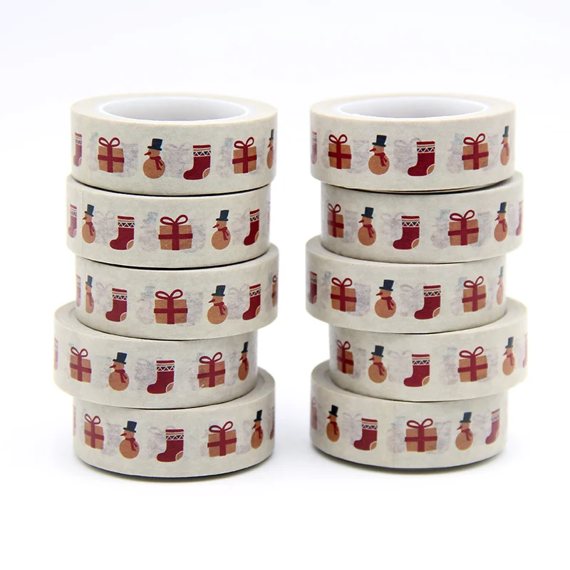 

New 10pcs/set 15MM*10M Christmas Gifts Boots Washi Tape stickers Scrapbooking DIY Craft Sticky Decorative Adhesive Masking Tape