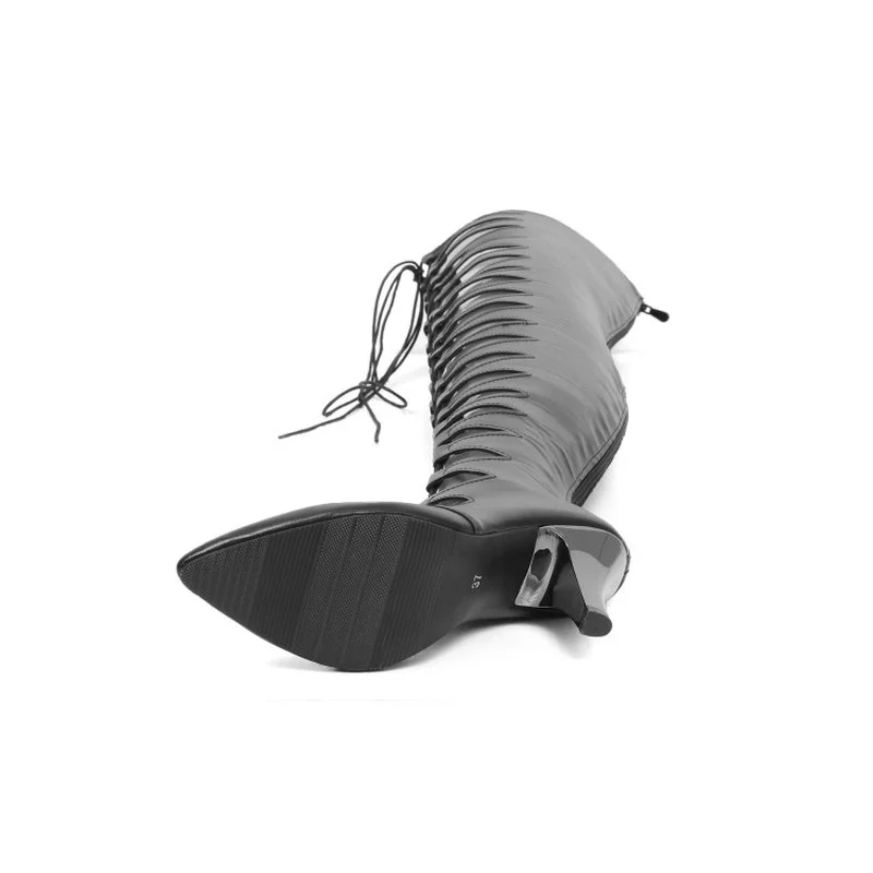 Beli Sepatu Bot Martin Fashion Over-The-Lutut Musim Semi/Musim Gugur Ukuran Besar 33-48 Dengan Hak Tebal Runcing (9Cm) Sepatu Bot Wanita Seksi Modis Q65