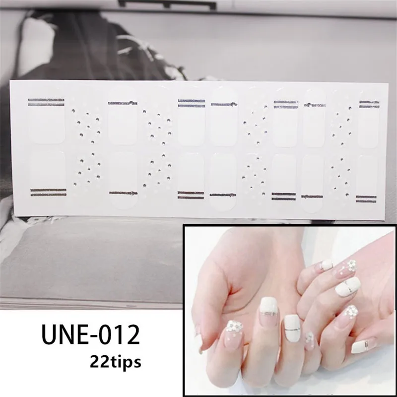 UNE-012 22 Типсы/лист, водонепроницаемые наклейки для ногтей, полное покрытие, наклейки ступни для ногтей, клеящиеся наклейки для ногтей, сделай сам, салонный маникюр - Цвет: UNE-012