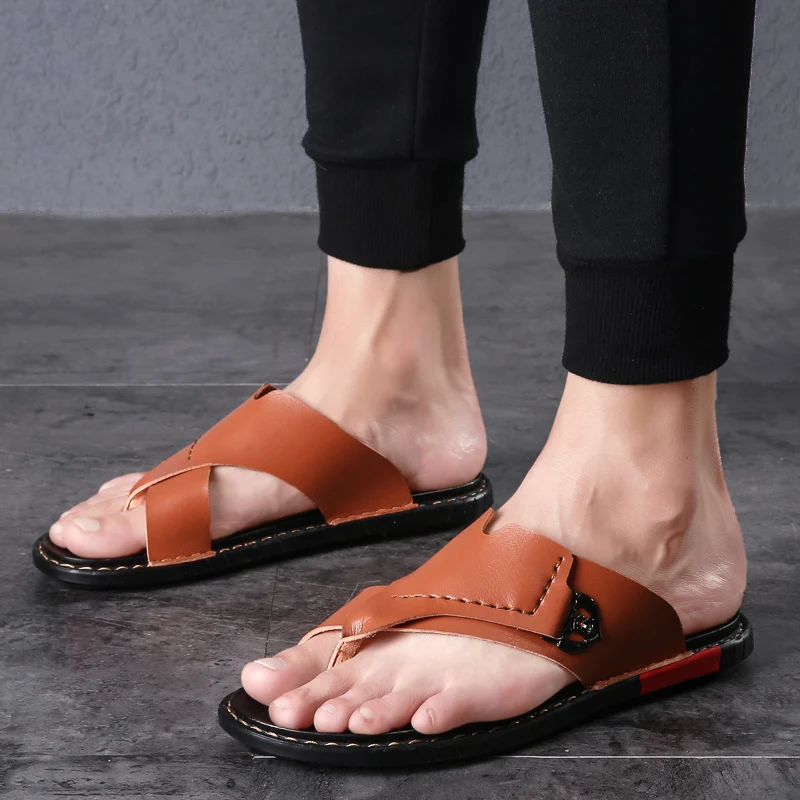 Модные мужские сандалии Летние черные пляжные Уличные дышащие летние на плоской