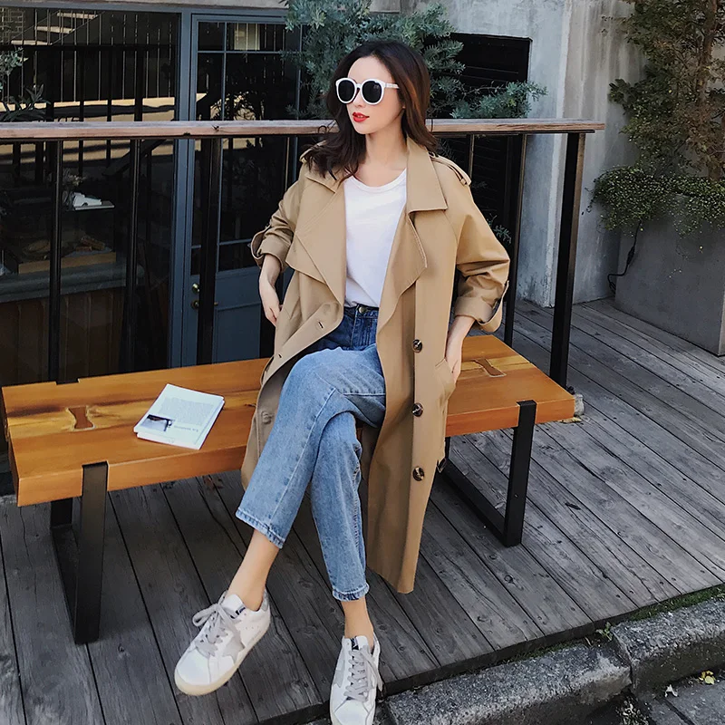 2019 Осенняя Новая модная женская Повседневная Тренч с регулируемой талией