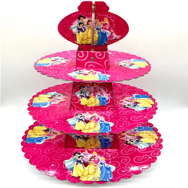 Cake Stand-1pack Шесть принцесс Белль Аврора ребенок девочка прекрасный день рождения пакет события вечерние Рапунцель чашки пластины маска ребенок душ одноразовые наборы посуды - Цвет: Cake Stand-1pack