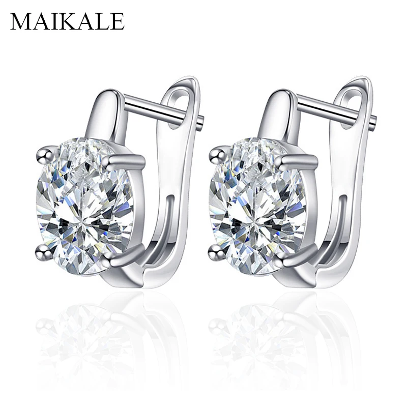 

MAIKALE Simple Gold Silver Color Stud Earrings Inlay Round Cubic Zirconia Beads CZ Small Earrings for Women Party Jewelry Gifts