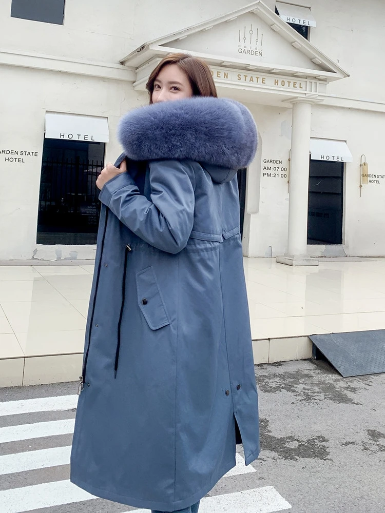 Plus Size Natural Fox Fur Woman Jacket Winter Real Fur Coat Thick Warm Detachable Fur Liner Long Genuine Fur Coat Women Parkas