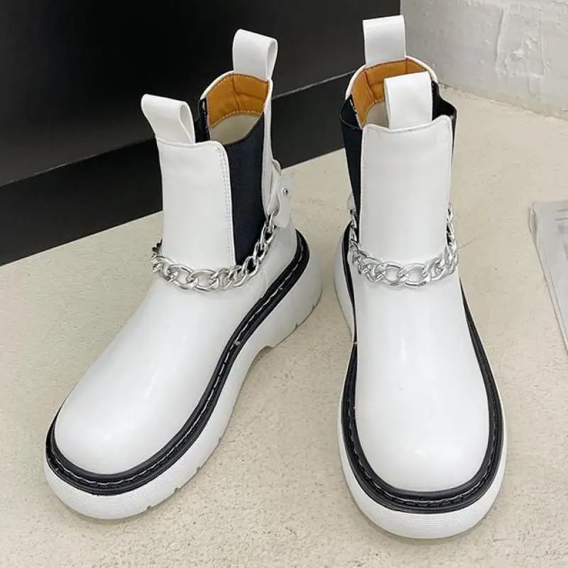 

Women Winter Genuine Leather New Style Leisure Short Boots Metal Chain Decoration Bottom Concise Comfortable Ytmtloy Botines