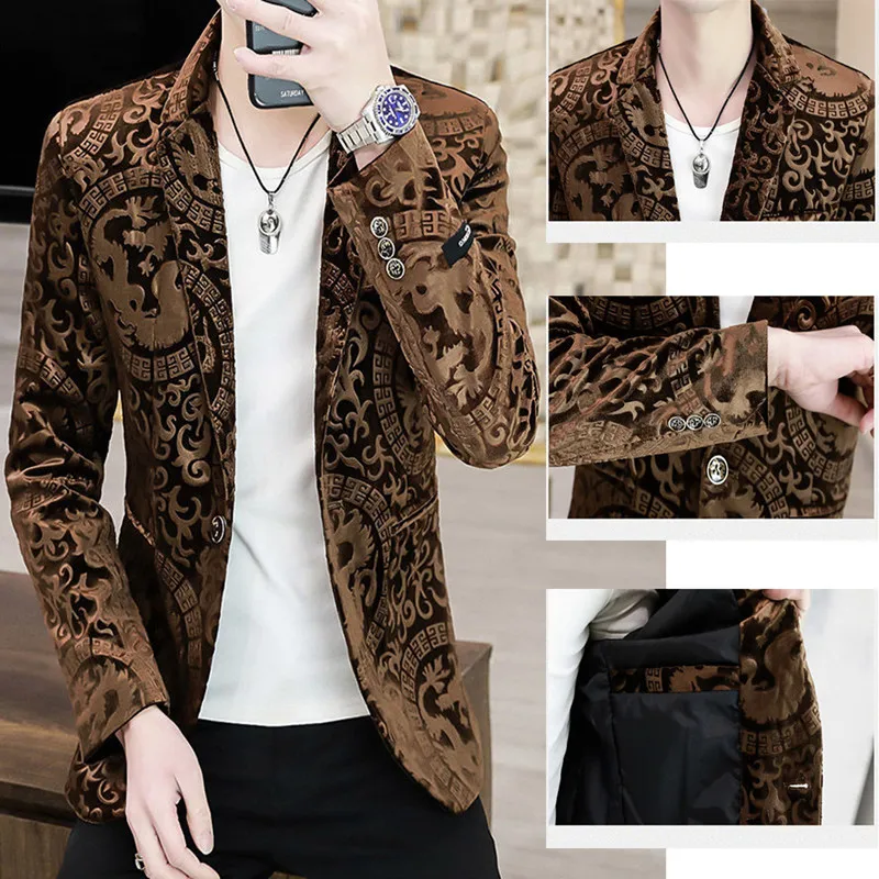 

Мужской костюм, Новинка весна-осень 2021, Модная приталенная Молодежная куртка с бархатным тиснением