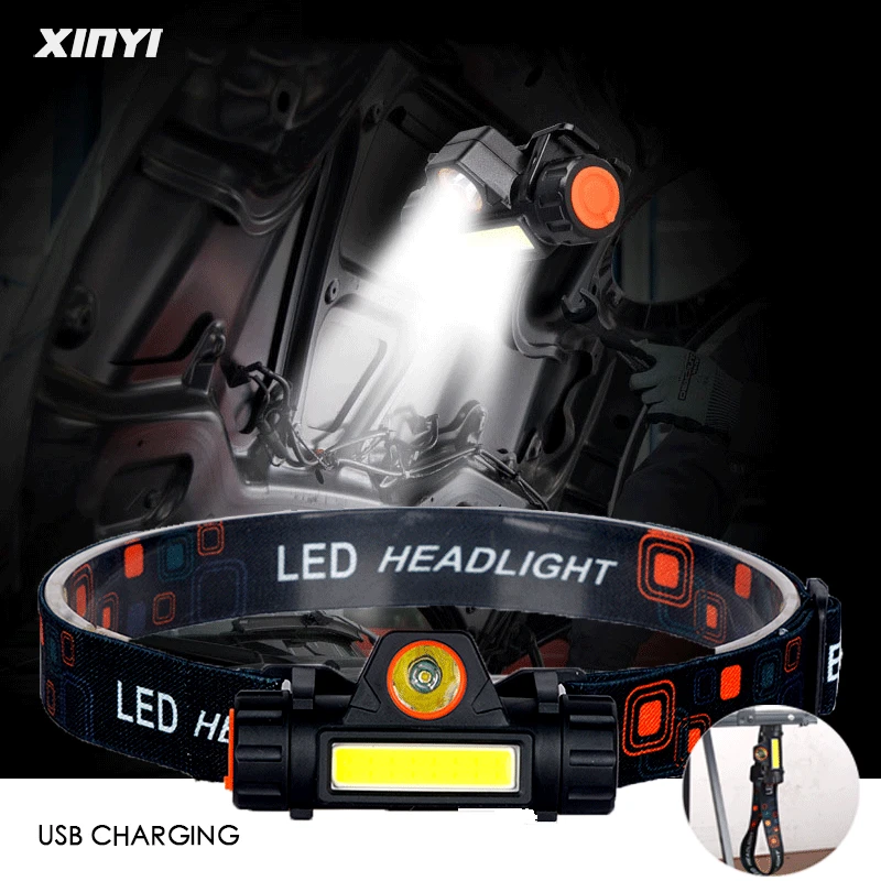 USB Rechargeable LED Headlight Powerful XPE+COB Headlamp Head Torch IPX6 Waterproof Light with 1200mAh Built-in Battery | Освещение