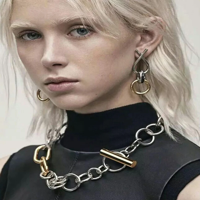 high choker Rongho брендовые винтажные металлические Бамбуковые серьги-гвоздики для женщин панк Femme хип-хоп Brincos серьги в виде узла кулон - Окраска металла: high choker