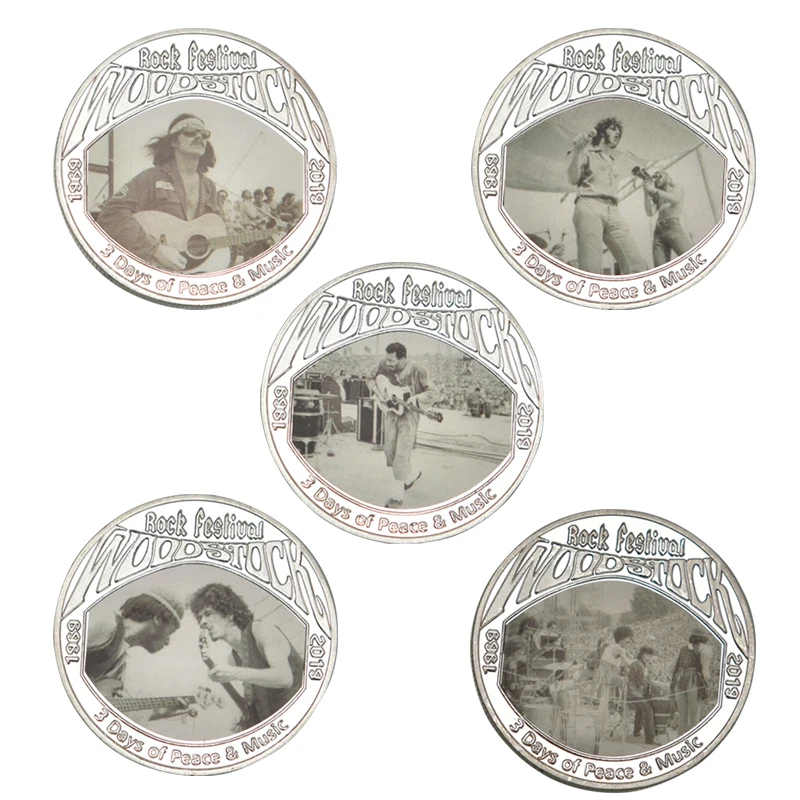 5 шт. WR 50th Anniversary Woodstock Festival Серебряная монета коллекционные вещи с держателем рок
