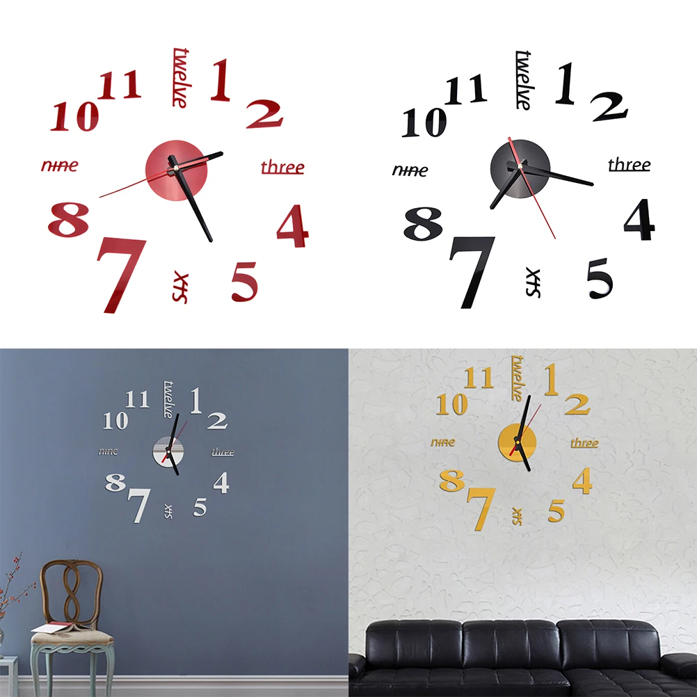 

1Pcs Hot Sale fashion clocks watches 3D real big wall clock rushed mirror sticker diy living room decor Wholesale High Quality