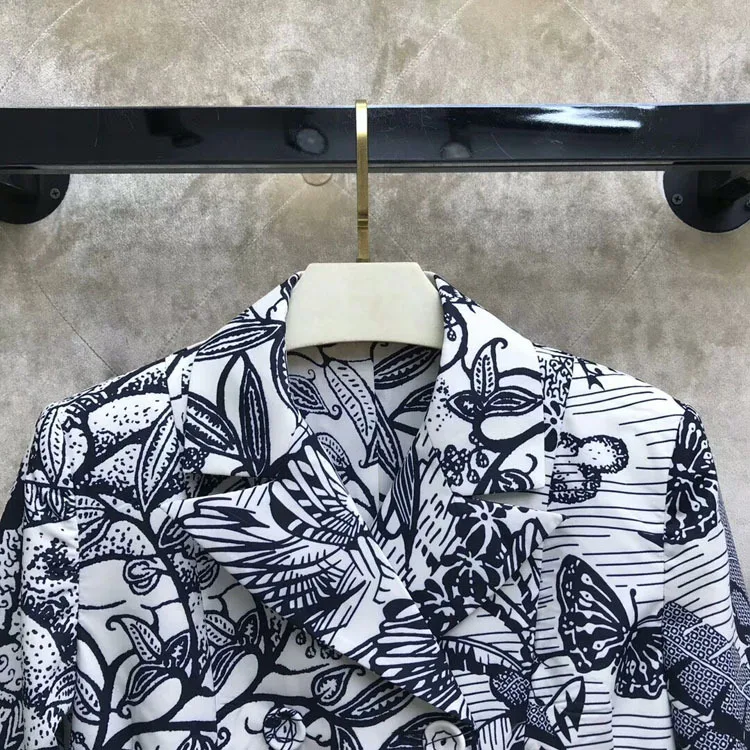 Женский двубортный Блейзер роскошный брендовый пиджак с цветочным принтом и