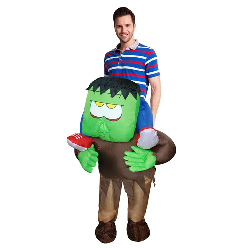 

Halloween Spoof Cosplay Costumes Ride on Big Green Head Frankenstein Monster Walking Inflatable Costume Air Blow Up Suit