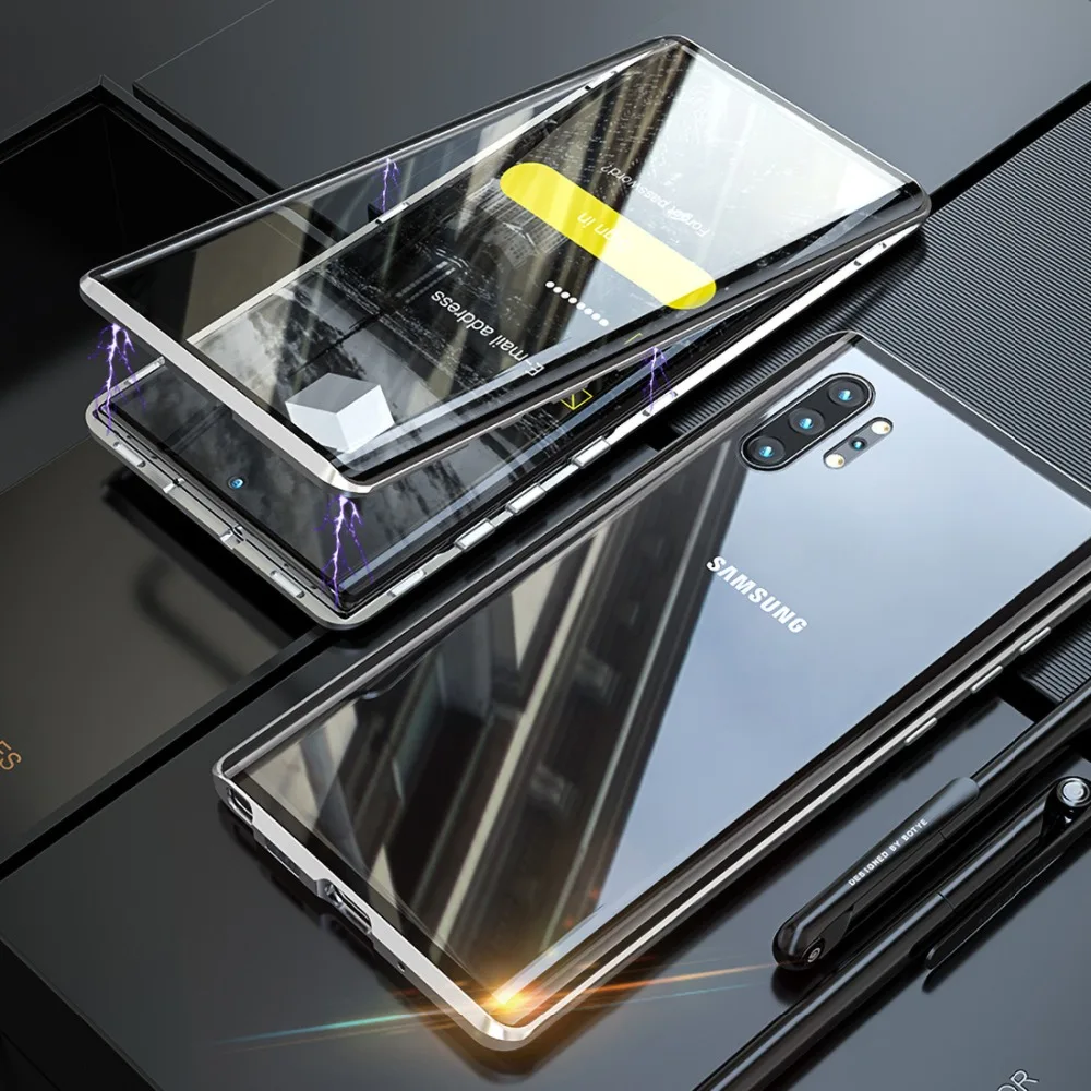 Double sided glass Metal Magnetic Case for Samsung Galaxy Note 10 Plus Phone Case 360 Full Protection Case For Galaxy Note 10