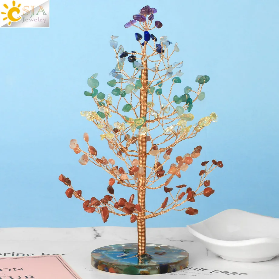 CSJA 7 Чакра натуральное Хрустальное денежное дерево с ломтиками агата круглый