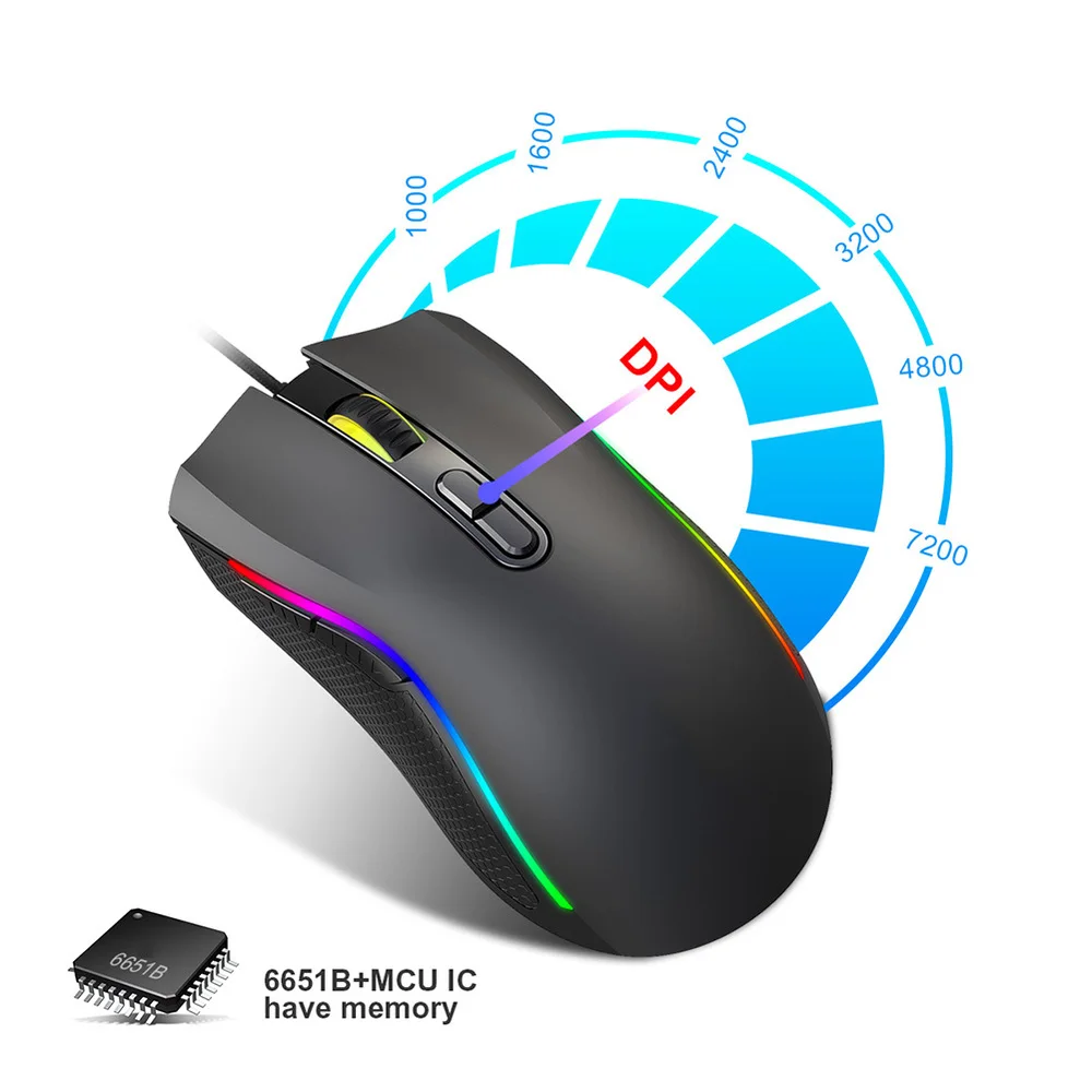 Проводная игровая мышь RGB с 7 программируемыми кнопками Регулируемая оптическая