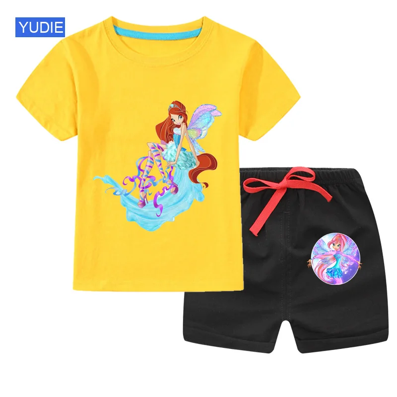 Summer Girls Boys Clothing Set Butterfly Print Short Sleeve T-shirt+shorts 2Pcs Set for Kids Clothing Sets Baby Clothes Outfits 