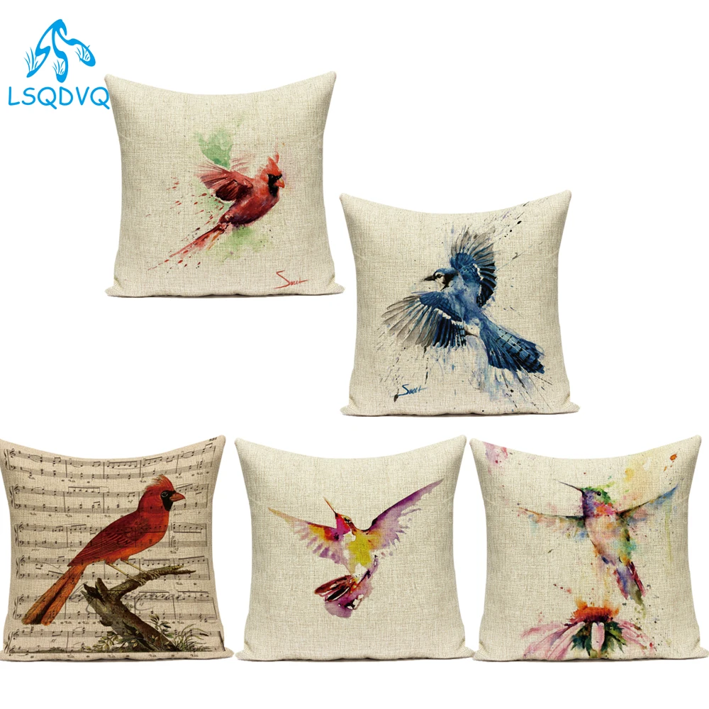 

Декоративные диванные подушки, животные, милые птицы, сова, попугай, Полиэстеровая наволочка для дивана, декоративная наволочка для гостино...