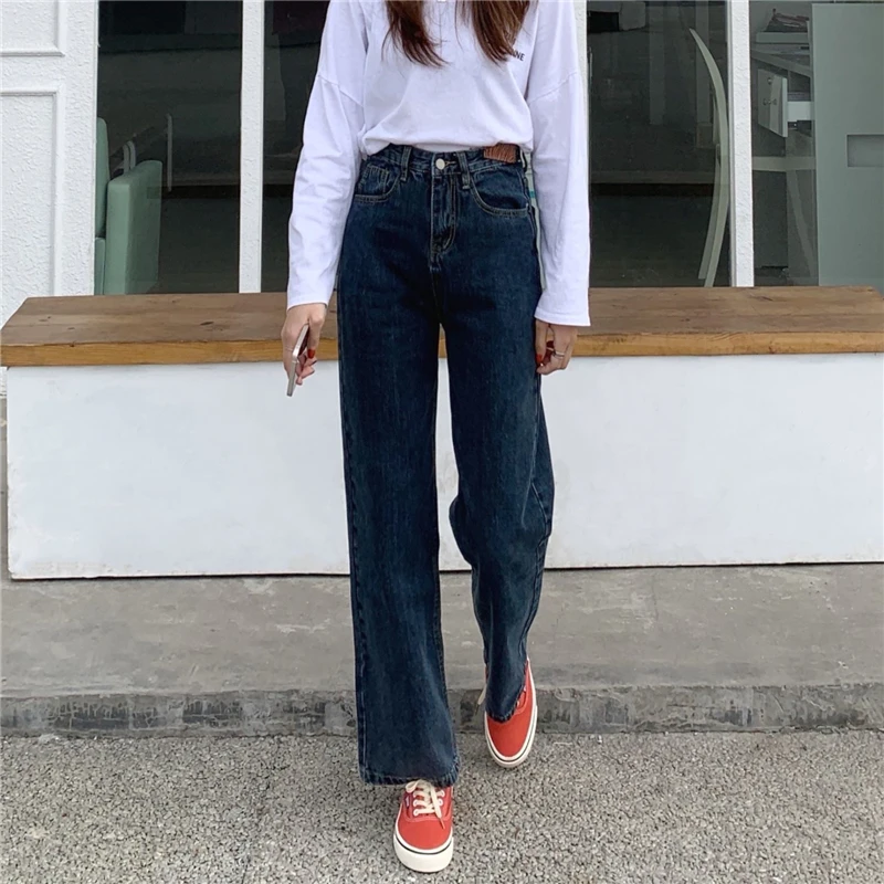 

Autumn New High Waist Wide Leg Jeans Women's Straight and Thin Loose Vintage Black Pants Casual Denim Long Jean Pant for Girls