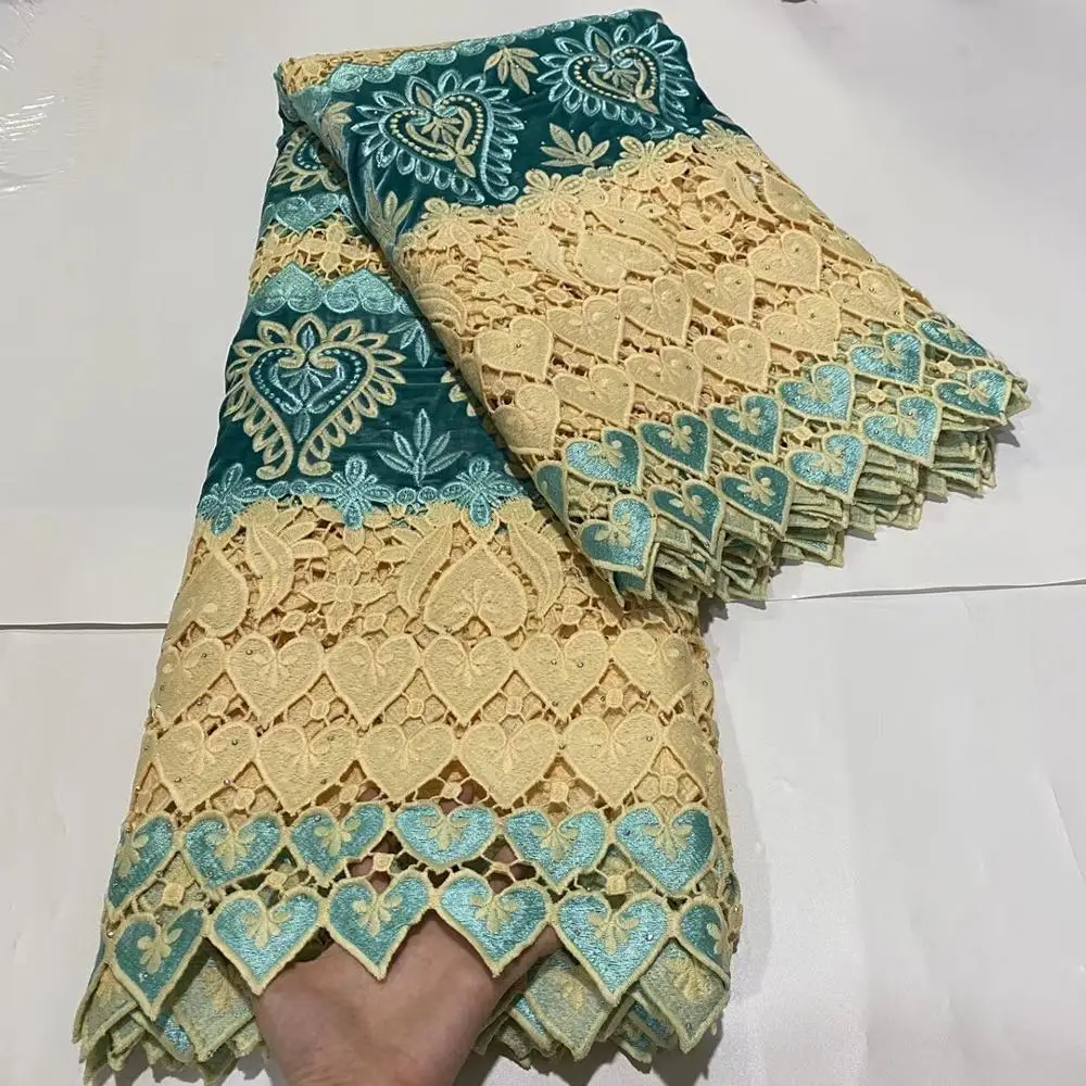 

(5yards/pc) New arrival African velvet guipure lace two color big cord lace fabric with embroidery for party dress FLA007