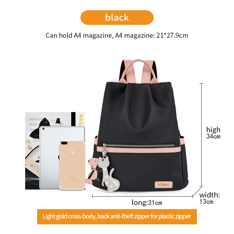 black with pink Zoger/милая сумка на плечо для девочек; модная Водонепроницаемая Противоугонная сумка высокого качества из ткани Оксфорд; рюкзак для путешествий; женская сумка в подарок - Цвет: black with pink