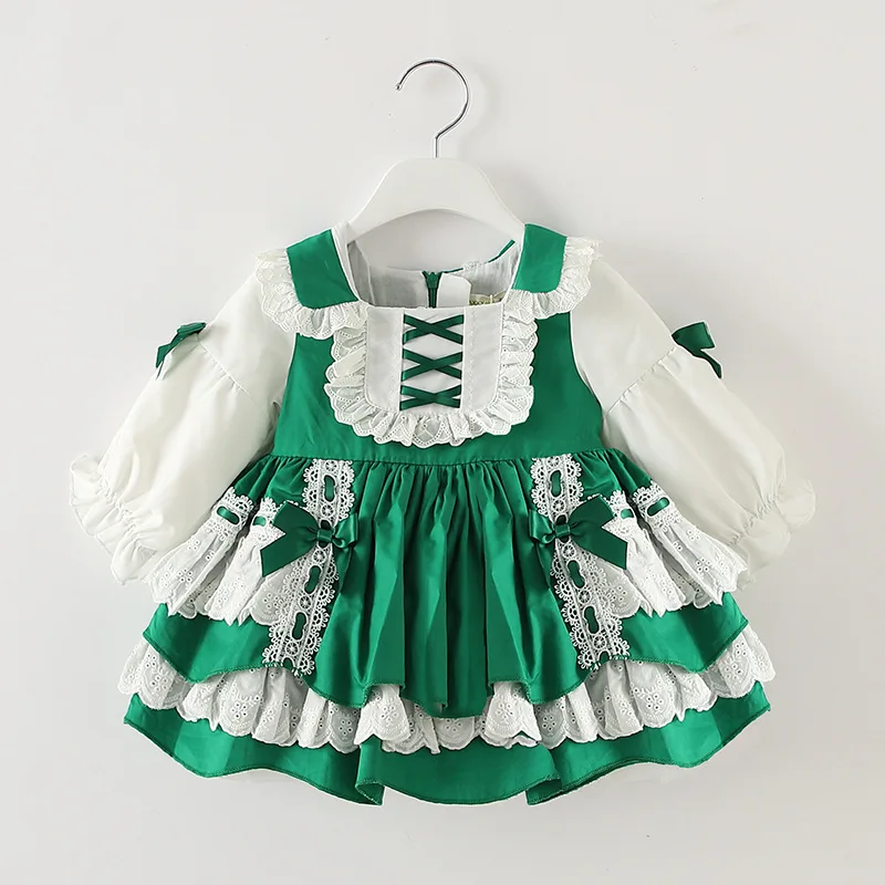 

Spanish Baby Clothes Christmas Green Dress For Toddler Girls Baptism 1st Birthday Frocks Girl Autumn Long Sleeve Lolita Dresses