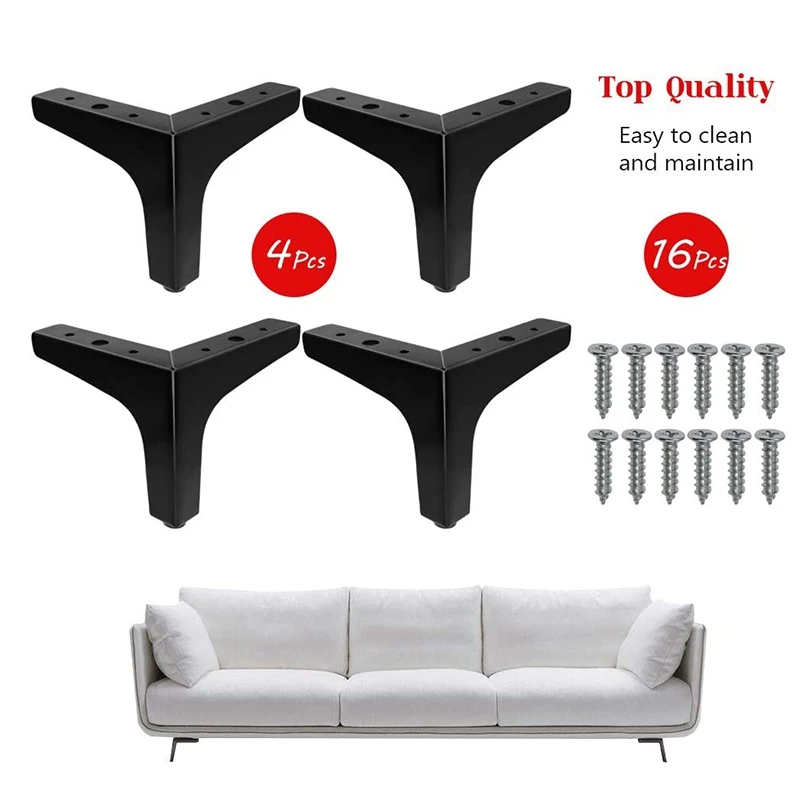 

4Pcs 5.3-Inch Furniture Legs Modern Style Furniture Sofa Matte Black Triple-cornered Feet for Table Cabinet Cupboard