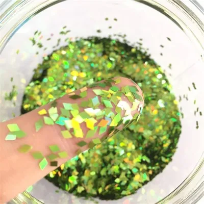 Laser light green Ультра-тонкая прозрачная PET Блестки 3 мм Алмазный Лазерный блеск 3D блестка для ногтей Eo-Friendly свободные блестки украшения для ногтей 10 г - Цвет: Laser light green