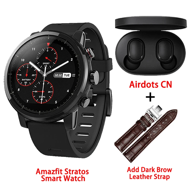 Brown Leather strap Amazfit Stratos умные часы gps 5ATM водонепроницаемые 2.5D gps монитор сердечного ритма спортивные плавательные умные часы Xiaomi экосистема продукт - Цвет: Brown Leather strap