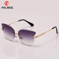 felres women gradient rimless sunglasses fashion cat eye eyewear outdoor driving uv400 frameless retro glasses new f1895