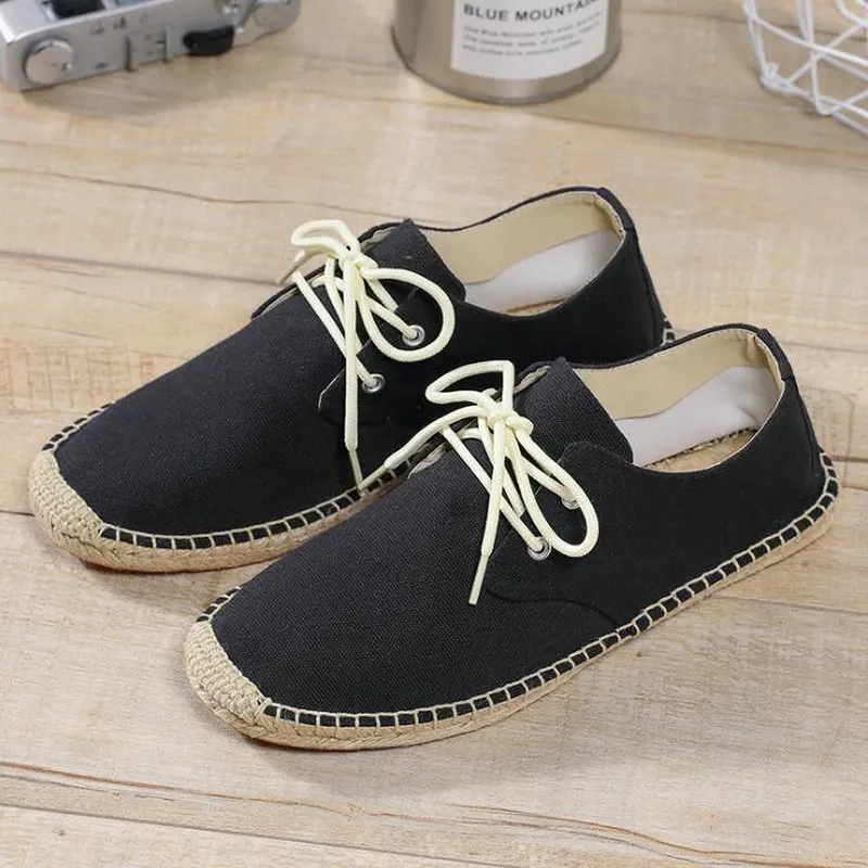 Summer male casual Canvas Shoes Black White Bule Hemp Insole Fisherman Light Ethnic Style men Flats Espadrille X1-12 | Обувь