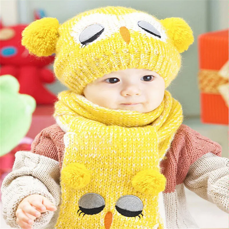 Зимний теплый комплект для маленьких мальчиков и девочек шапка шарф милые