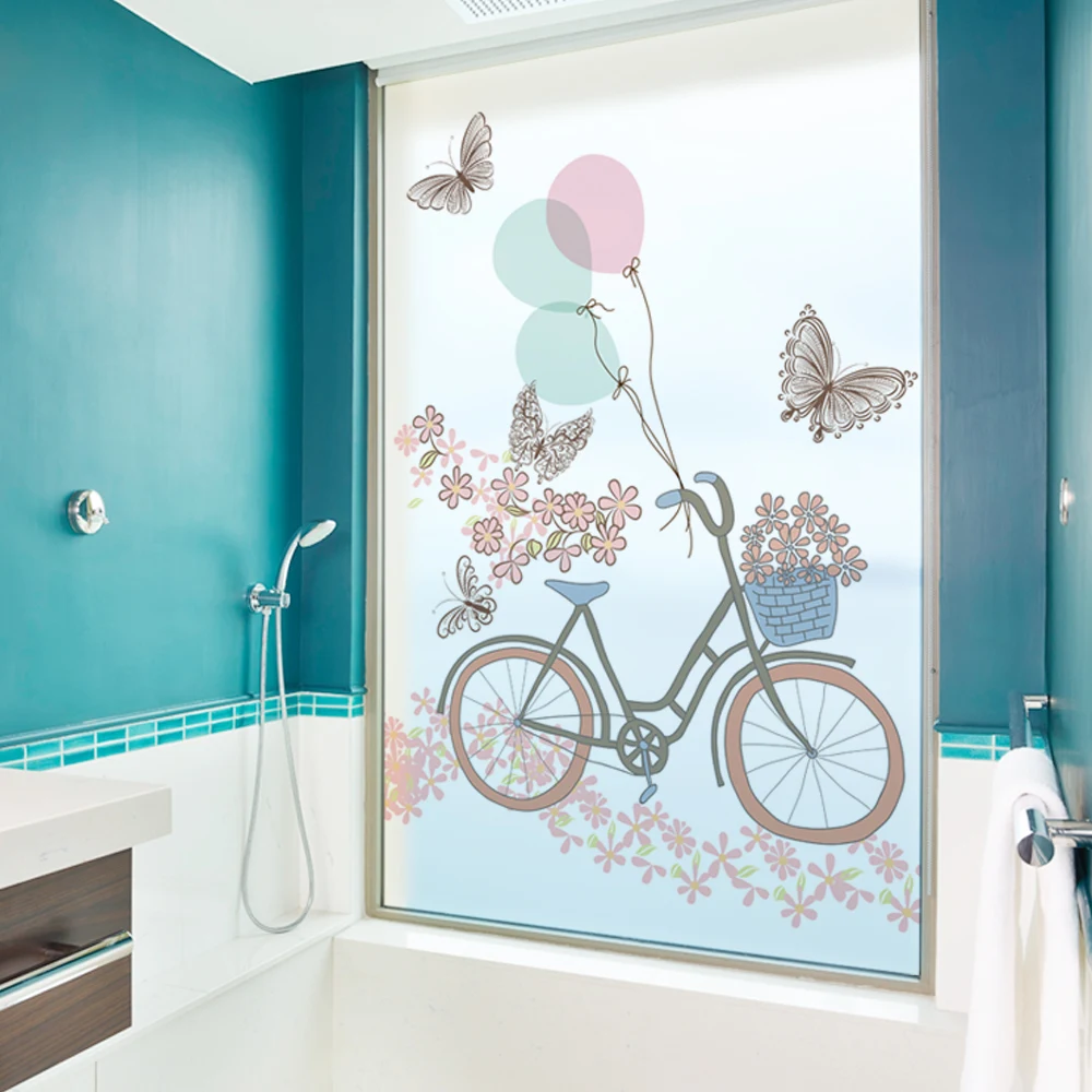 Frosted Glass Window Film Polyethylene Stickers Home Decor Decoration Stained Static Cling BLT1096 Bike | Дом и сад