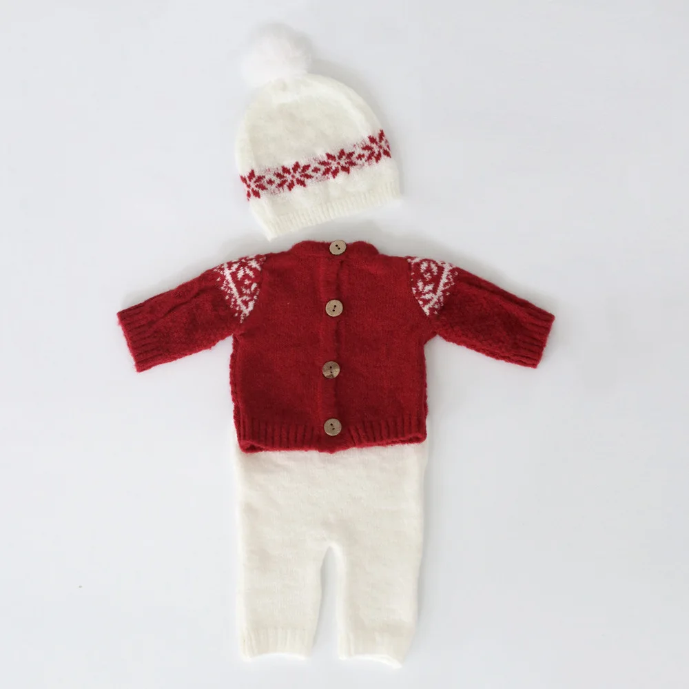 Newborn Photography Props Baby Boy Girl Knitted Wool  Romper Jumpsuit Outfit Christmas Photography Clothing