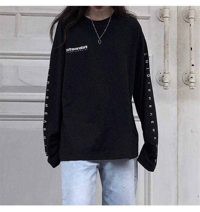 Xian 182 hei Harajuku/женская футболка с длинным рукавом в стиле хип-хоп, Ulzzang, футболки в Корейском стиле с буквенным принтом, осенние модные черно-белые топы для девочек - Цвет: Xian 182 hei