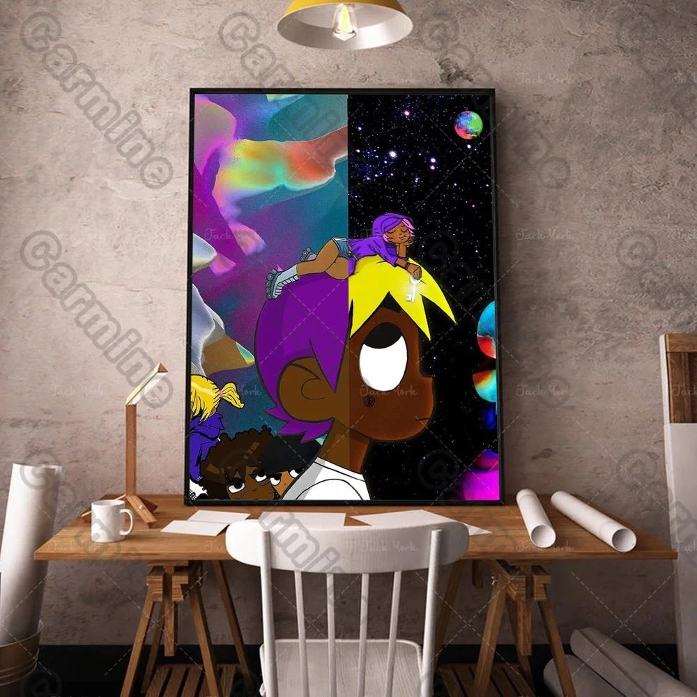

Poster Purple Cartoon Figures Starry Sky Canvas Painting Wall Art Nature Home Decoration for Living Room and Bedroom Frameless