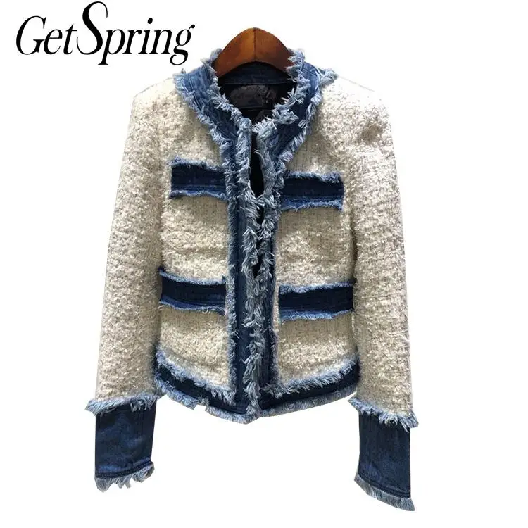 Женская куртка GETSPRING ковбойская твидовая с длинными рукавами женская джинсовые