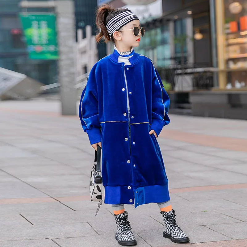 Длинный бархатный кардиган с вышивкой для девочек модный длинный широкий свитер