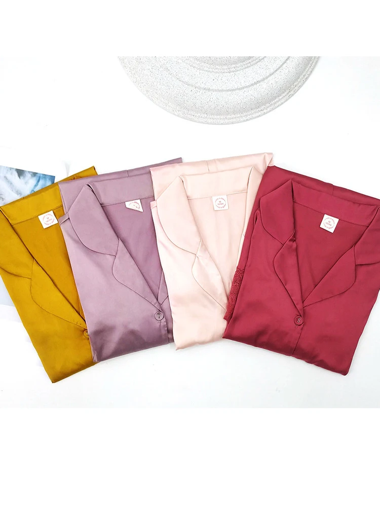 Атласная Ночная рубашка с длинным рукавом для отдыха весна-осень пижамы