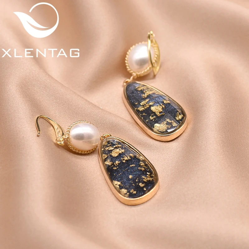 Серьги XlentAg женские из серебра 925 пробы с натуральным пресноводным