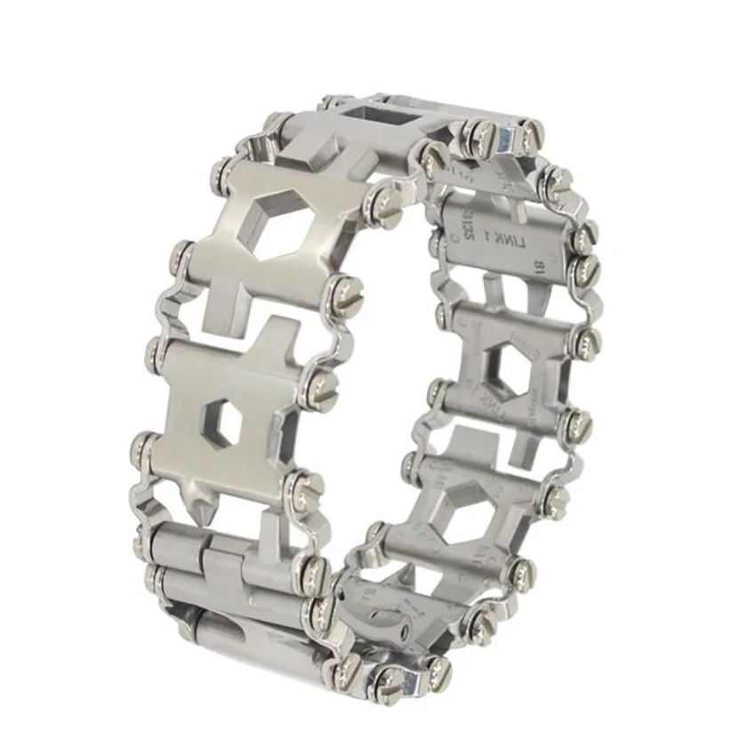 

Survival 29 in 1 Tread Bracelet Black / Silver, Travel Friendly Wearable Multitool Bracelet, Stainless Steel Emergency Tool