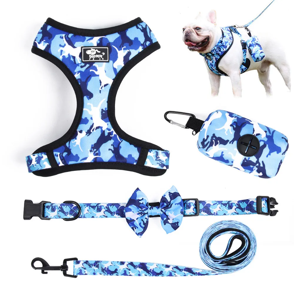 4Pcs/Set Pet Dog Harness Leash Collars Storage Bag Adjust Reflective Dogs Camouflage Vest Harnesses Outdoor Puppy Chest Straps
