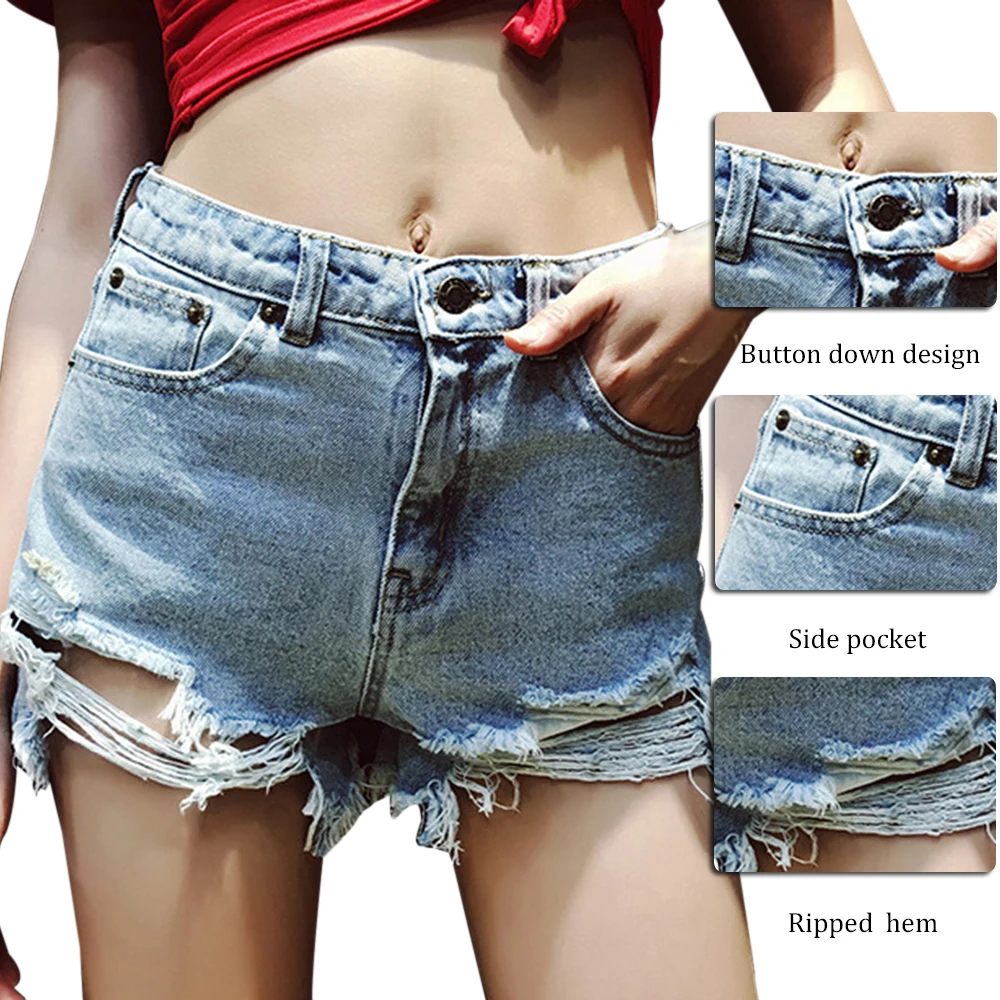 LOOZYKIT Summer Denim Short Jeans Women High Waist Hole Ripped Shorts Fashion Casual Slim Plus Size Denim Shorts Female
