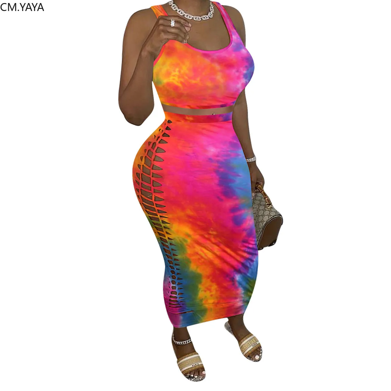 Женский пикантный топ на шнуровке CM.YAYA комплект из двух предметов: ажурная юбка