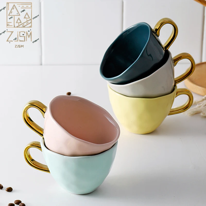 

360ml Nordic Coffee Cups With Gold Handle Creative Mugs For Breakfast Milk Cereal Mug Kitchen Office Drinkware Home Decor Gift