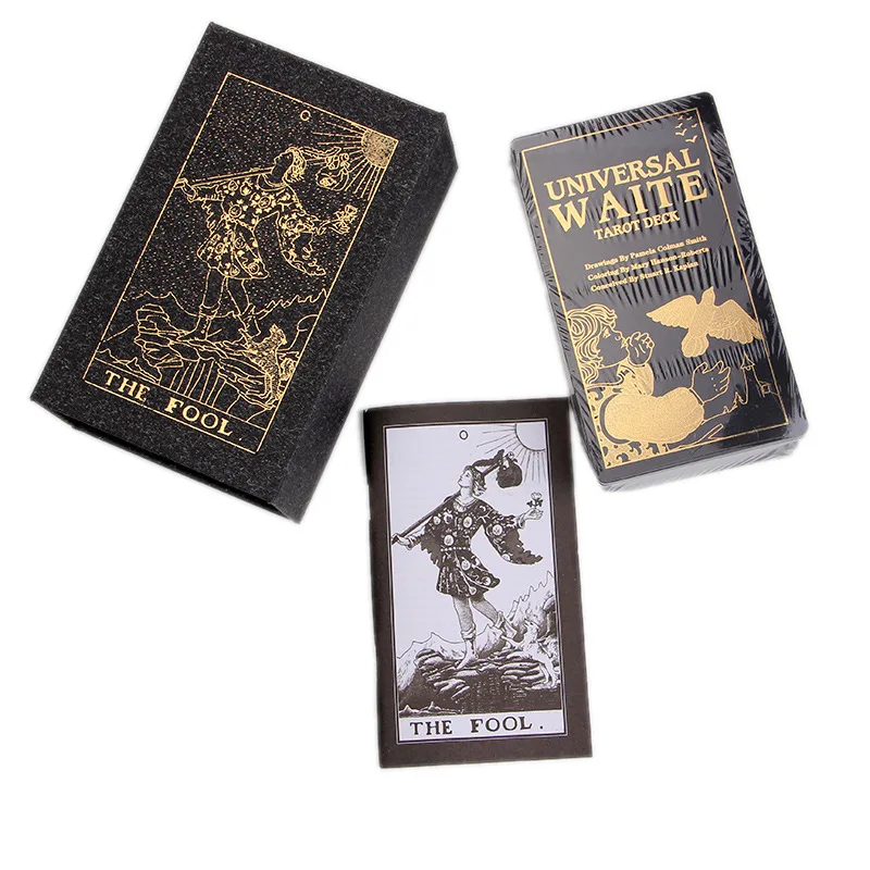 

78Cards/Set Holographic Foil Tarot Deck Divination Collection Black Golden Tarot Cards Deck Waite Board Game Divination card