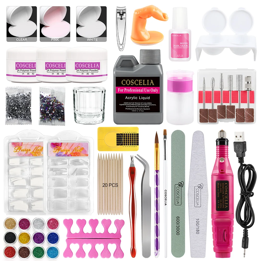 Набор для маникюра COSCELIA набор акриловых ногтей с дрелью все украшения